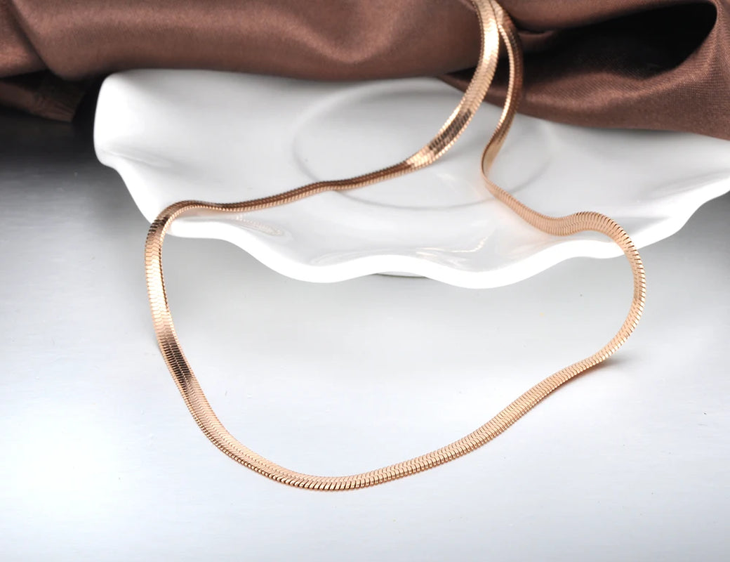 New Arrival Sample Jewelry Stainless Steel Snake Chain Thin Necklace Rose Gold Color Chirstmas Gift N18065
