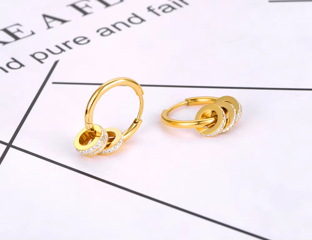 Stainless Steel Geometric Circle Hoop Earrings Trendy Green CZ Crystal Bohemia Party Earrings for Women Girls E22020