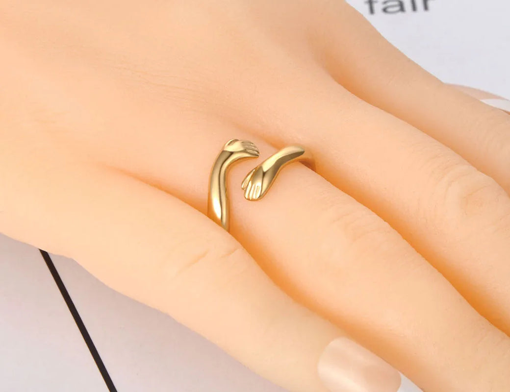 Titanium Stainless Steel Cast Metal Ring 18K Gold Plated Bohemia Party Both Hands Ring Jewelry for Women Girls R22004