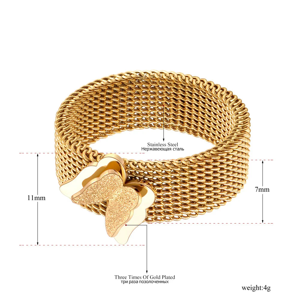 Trendy Titanium Stainless Steel Butterfly Animal Ring Gold Plated Bohemia Party Rings Jewelry for Women Кольца R21009