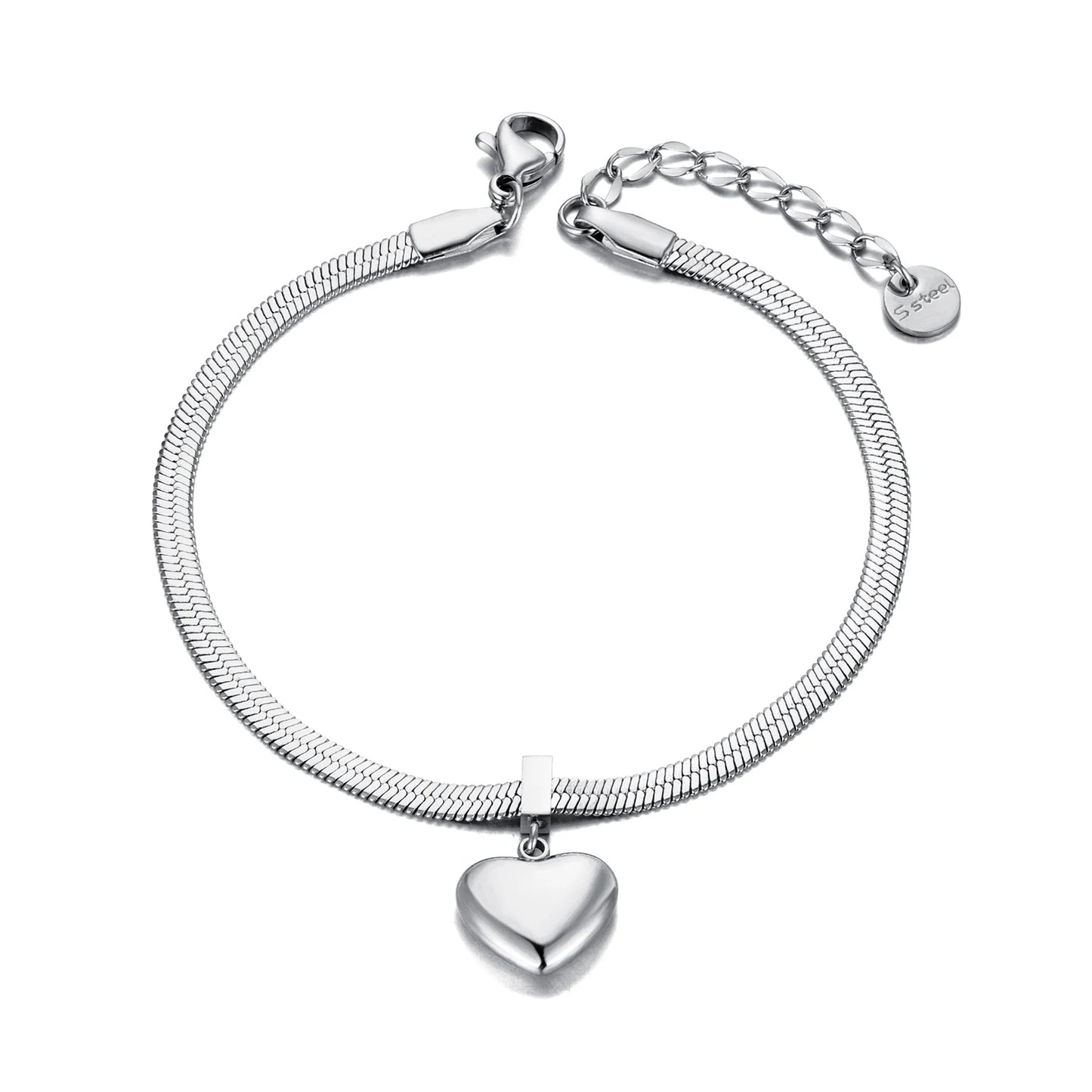 18K Gold Plated Heart Charm Bracelets for Women Girls Stainless Steel Snake Chain Bracelet Jewelry Pulseras Mujer B22090