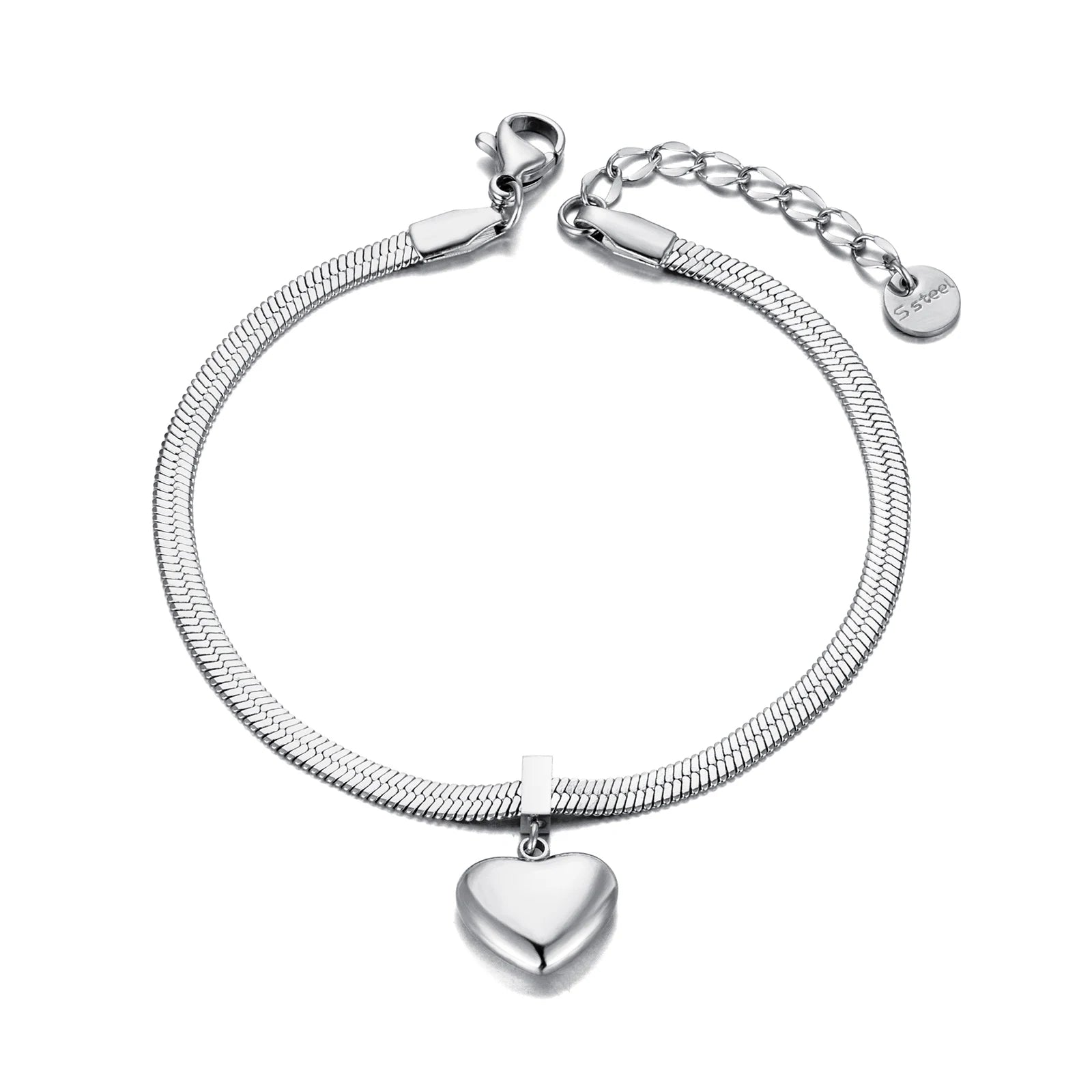 18K Gold Plated Heart Charm Bracelets for Women Girls Stainless Steel Snake Chain Bracelet Jewelry Pulseras Mujer B22090
