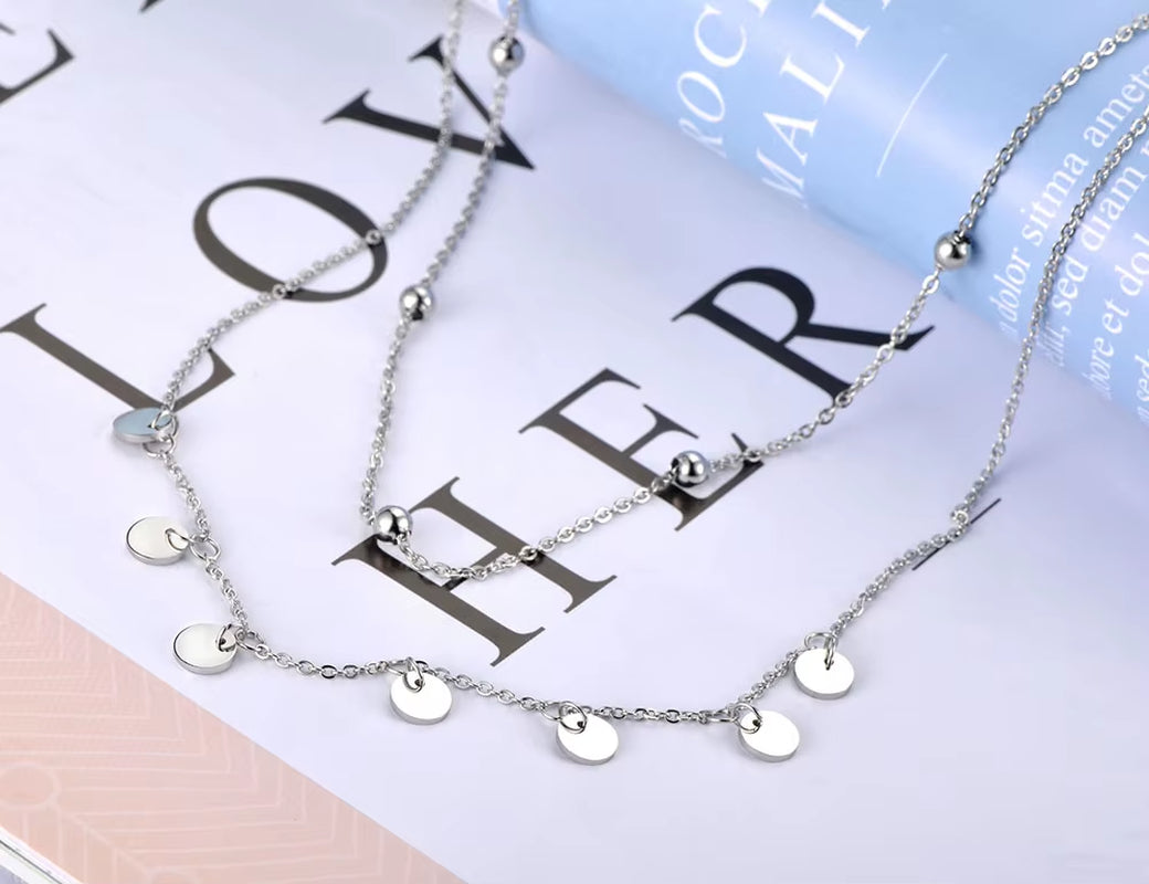 Trendy Bohemia Stainless Steel Double-Layer Charm Chain Choker Necklace Beach Jewelry Pendant Necklace for Women N19127