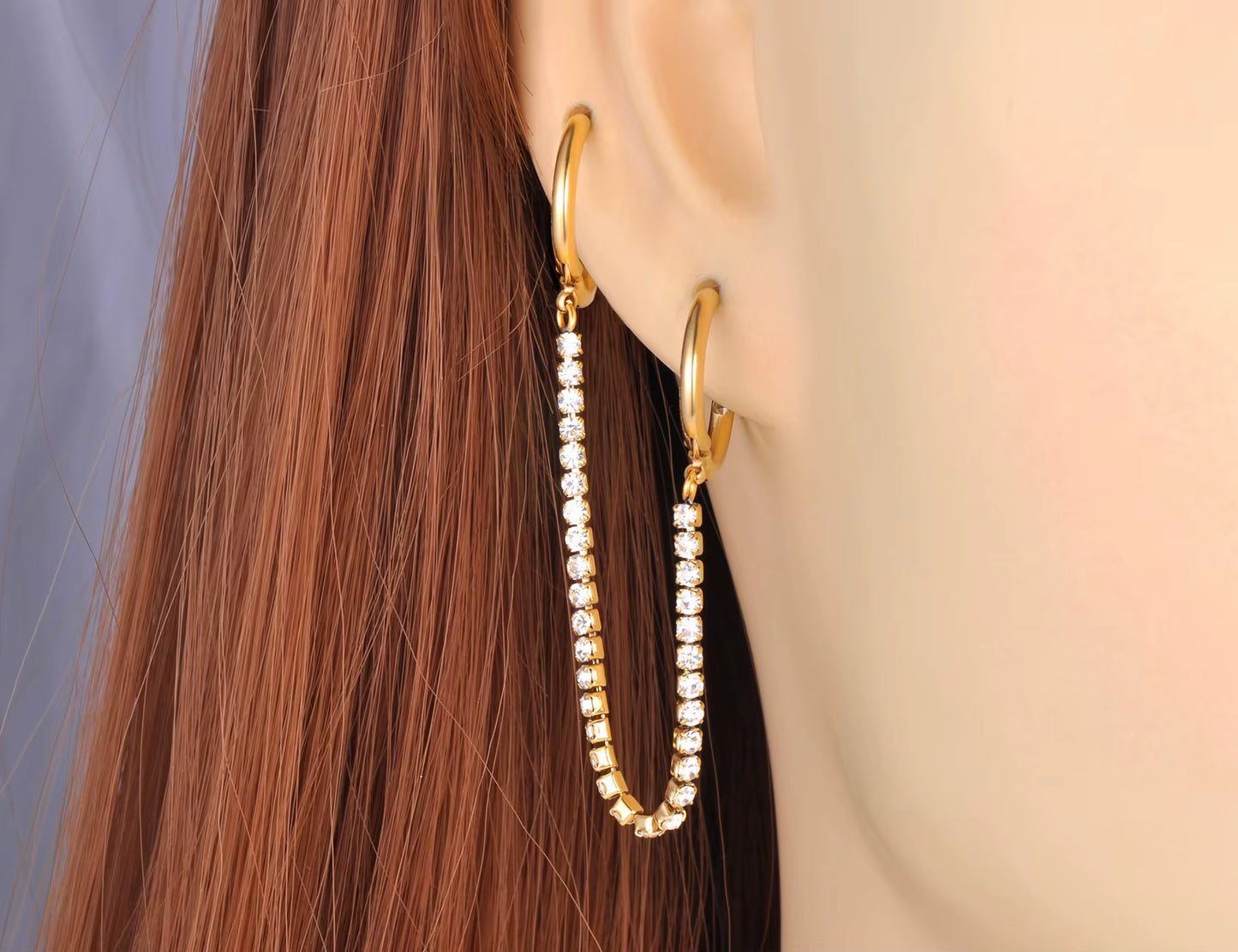 Sparkling Cubic Zirconia Crystal Hoop Earrings Jewelry for Women Girls Stainless Steel Long Tassel Earrings Серьги E22135