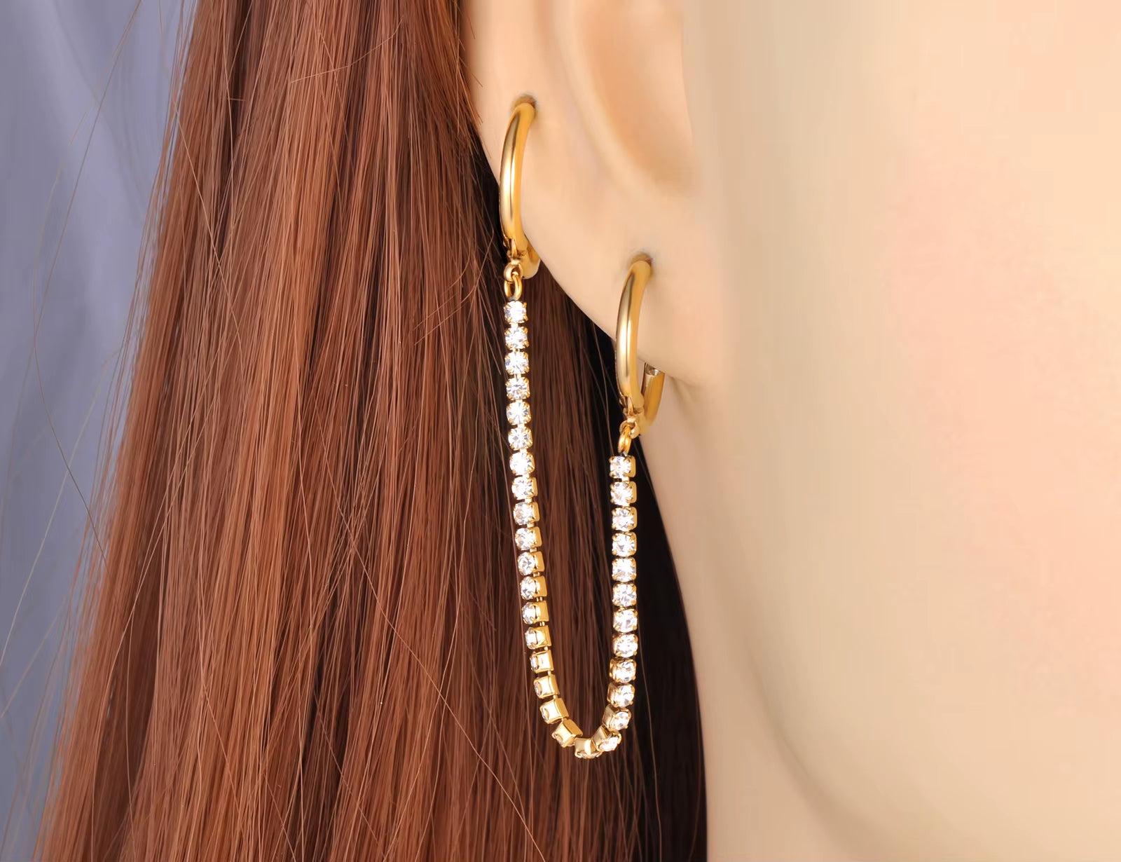 Sparkling Cubic Zirconia Crystal Hoop Earrings Jewelry for Women Girls Stainless Steel Long Tassel Earrings Серьги E22135