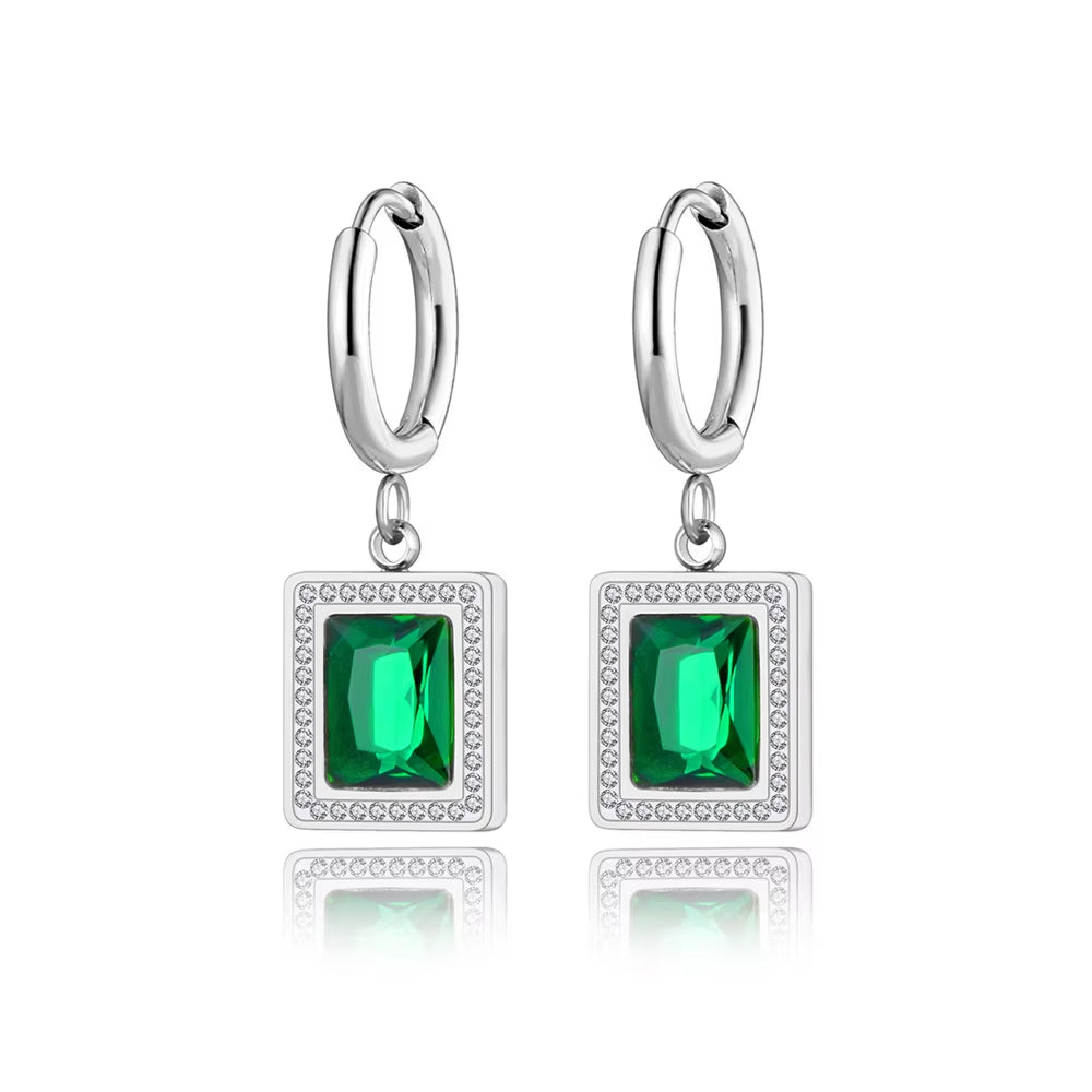 Titanium Stainless Steel Geometric Square Hoop Earrings Trendy Black Green Clear Cubic Zirconia Earrings for Women E22093