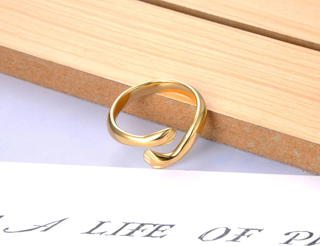 Titanium Stainless Steel Cast Metal Ring 18K Gold Plated Bohemia Party Both Hands Ring Jewelry for Women Girls R22004