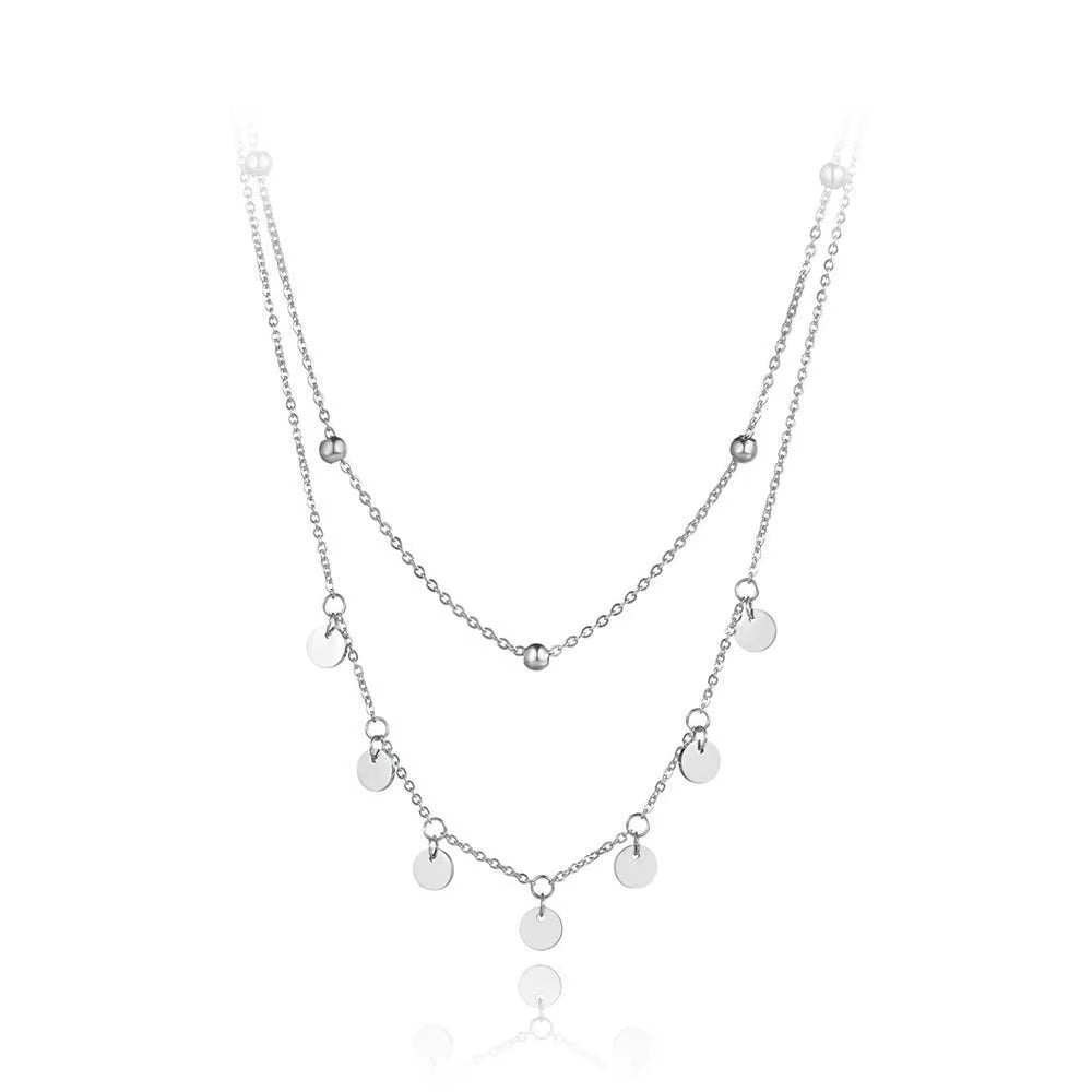 Trendy Bohemia Stainless Steel Double-Layer Charm Chain Choker Necklace Beach Jewelry Pendant Necklace for Women N19127