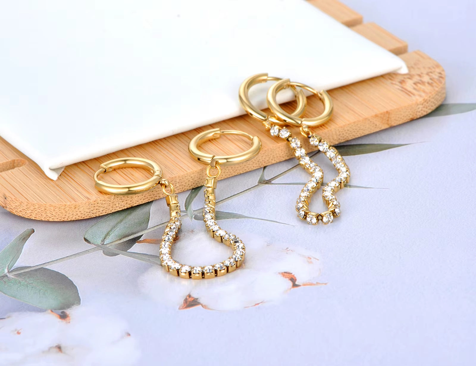 Sparkling Cubic Zirconia Crystal Hoop Earrings Jewelry for Women Girls Stainless Steel Long Tassel Earrings Серьги E22135