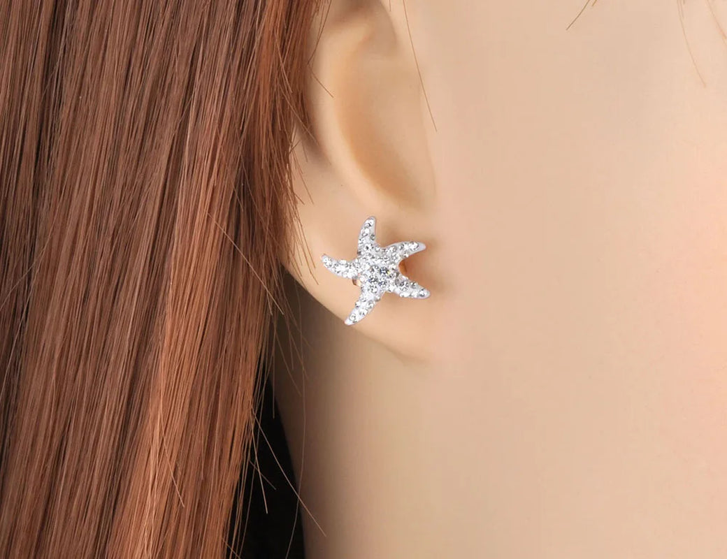 Bohemia Party White/Black Clay Shiny Crystal Starfish Stud Earrings for Women Office Girl'S Earrings Jewelry E19096