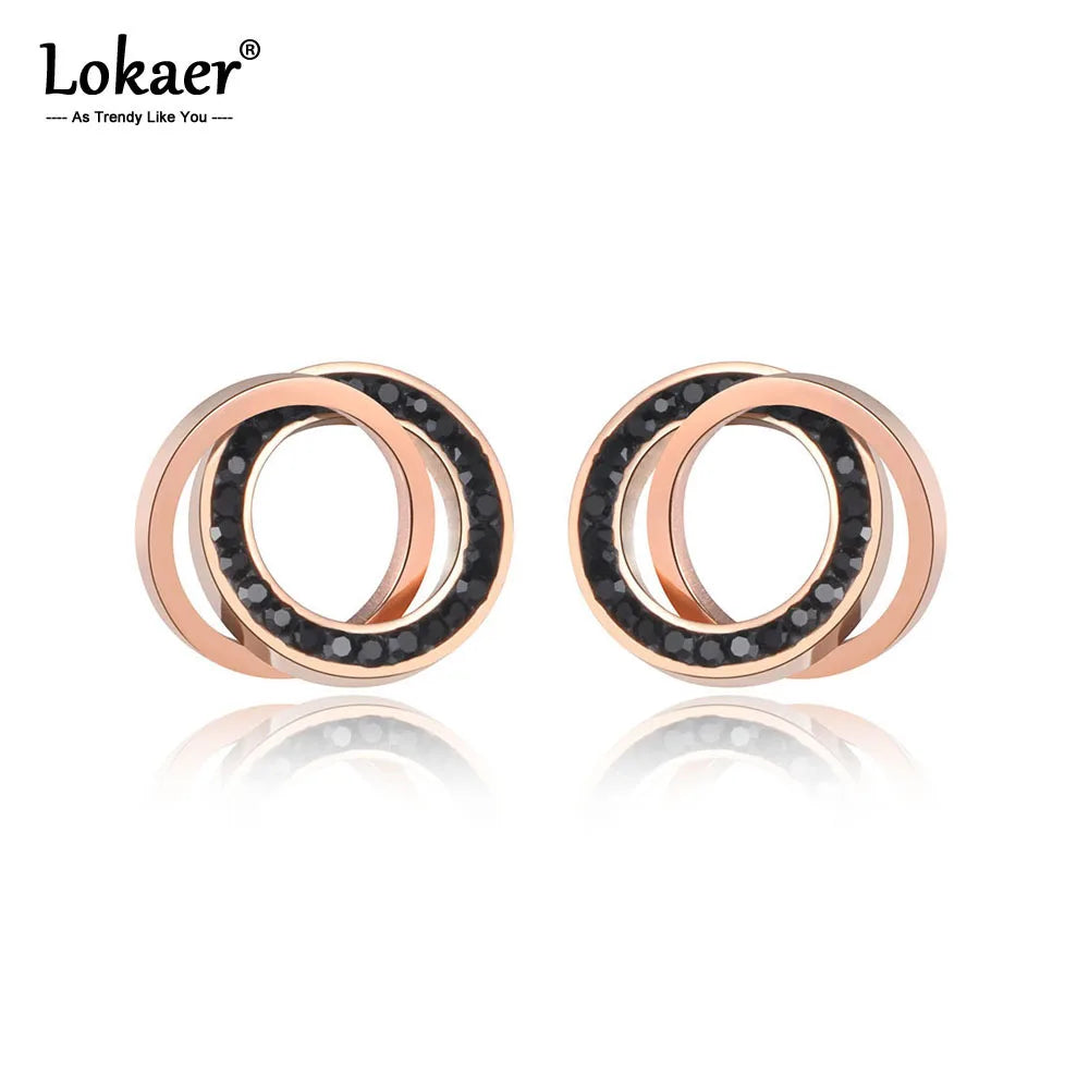 Trendy Stainless Steel Clay Crystal Double Circles Stud Earrings Jewelry Vintage Earrings for Women Girls E19091