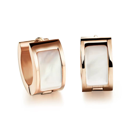 Trendy Hoop Earrings Classic Rose Gold Color 316L Stainless Steel with Shell Surface Earrings Women Girls Jewelry E17086