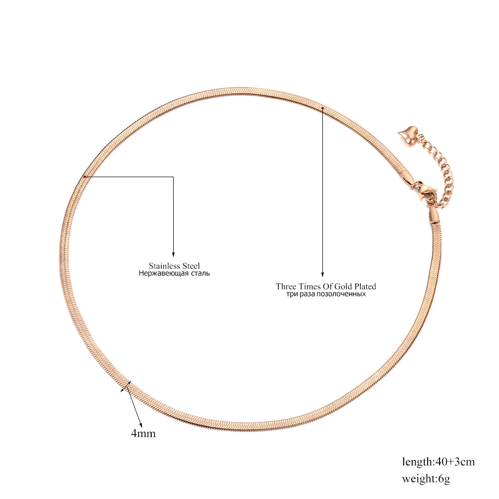 New Arrival Sample Jewelry Stainless Steel Snake Chain Thin Necklace Rose Gold Color Chirstmas Gift N18065