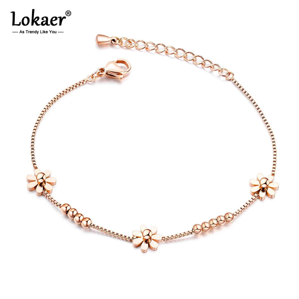 Titanium Steel Rose Gold Plated Small Fresh Daisy Charm Bracelet Female Jewelry Trendy Chain & Link Bracelets B18196