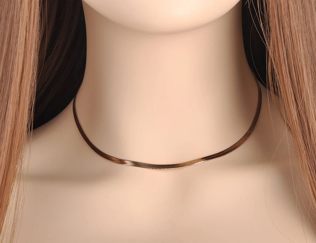 New Arrival Sample Jewelry Stainless Steel Snake Chain Thin Necklace Rose Gold Color Chirstmas Gift N18065