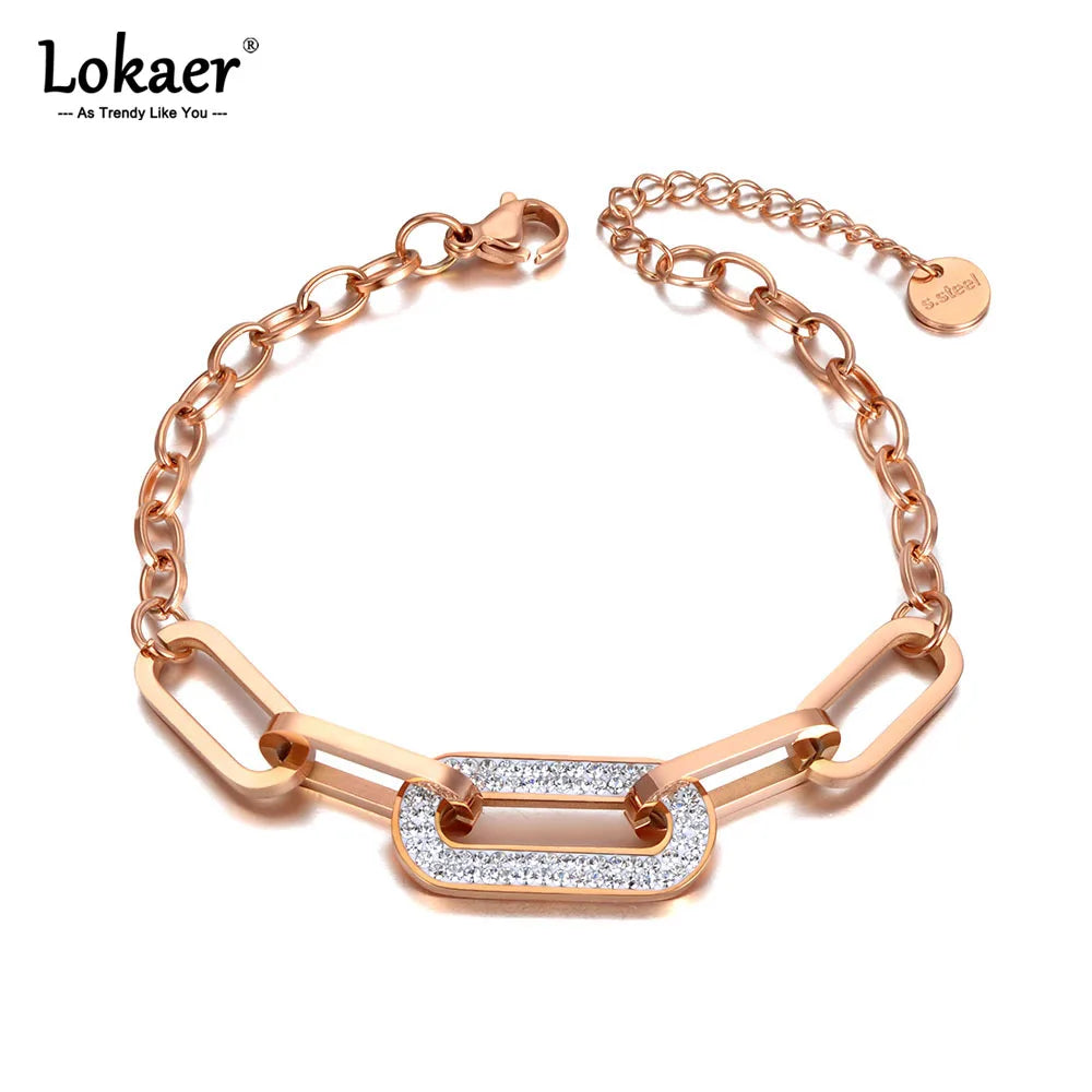 Trendy CZ Crystal Geometric Charm Bracelets for Women Titanium Stainless Steel Link Chain Bohemia Beach Jewelry B21001