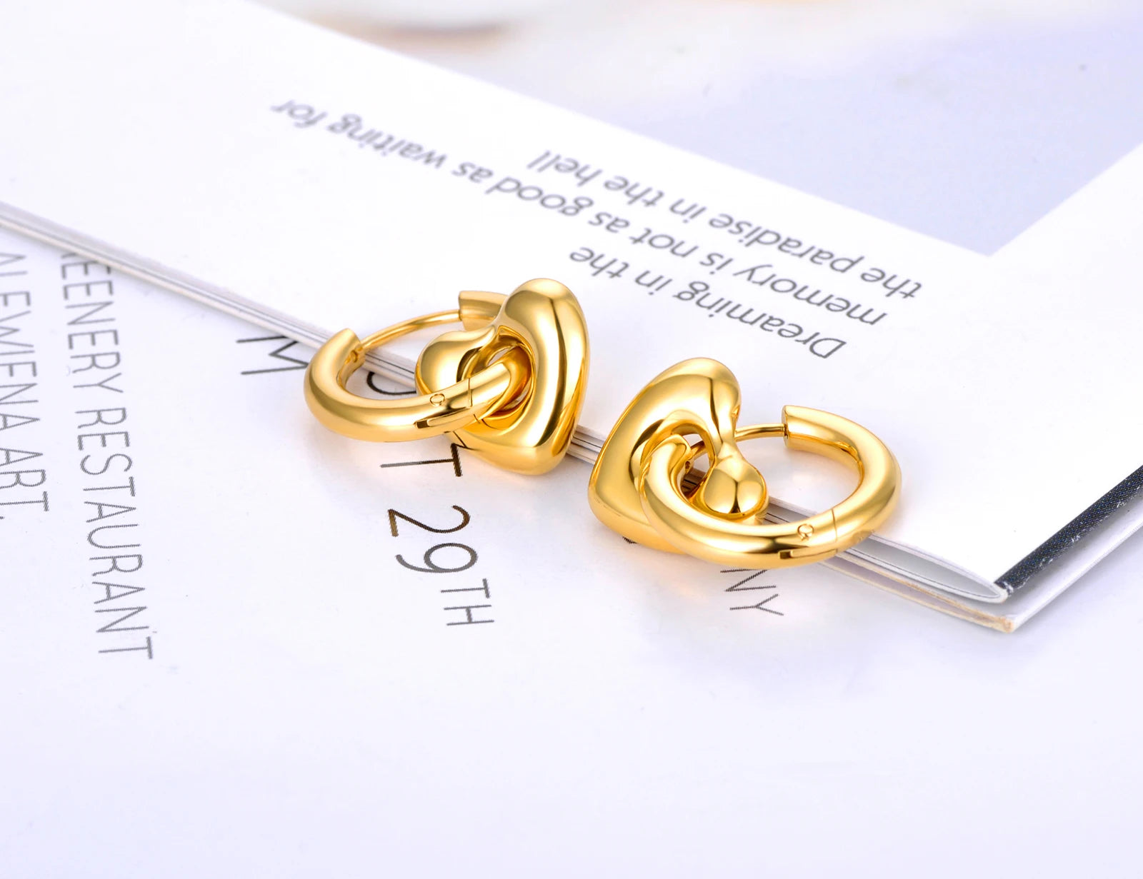 Heart Hoop Earrings for Women Girls 14K Gold Plated Stainless Steel Handmade High Polished Hoop Earrings Jewelry E22163