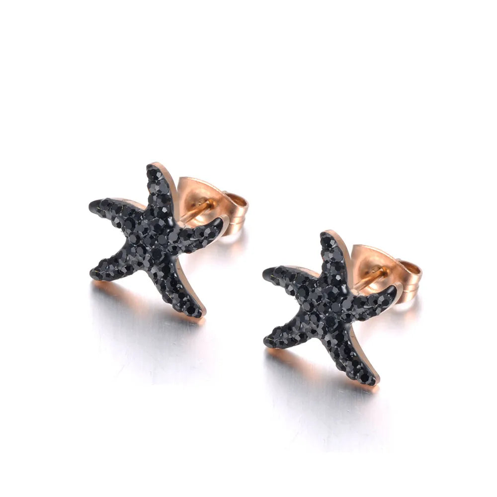 Bohemia Party White/Black Clay Shiny Crystal Starfish Stud Earrings for Women Office Girl'S Earrings Jewelry E19096
