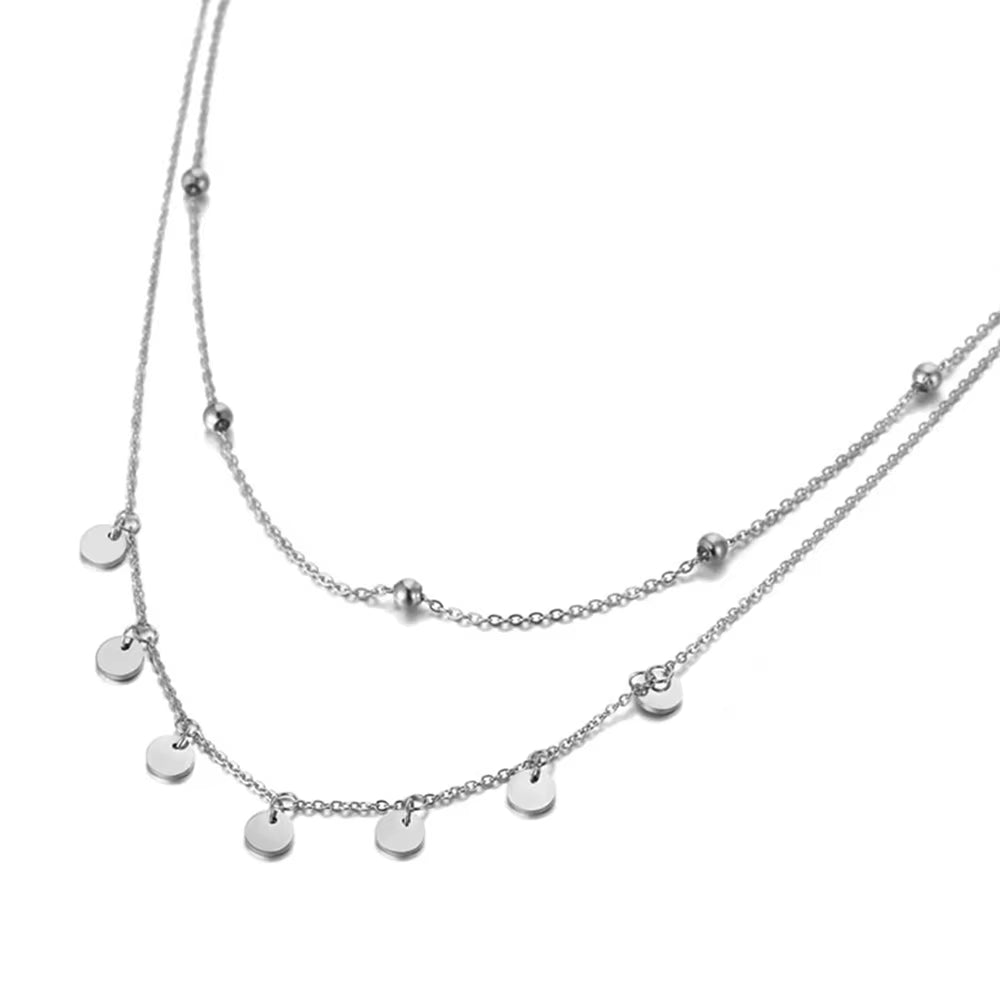 Trendy Bohemia Stainless Steel Double-Layer Charm Chain Choker Necklace Beach Jewelry Pendant Necklace for Women N19127