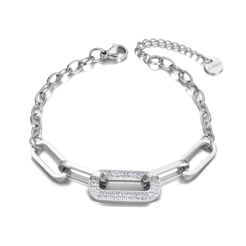 Trendy CZ Crystal Geometric Charm Bracelets for Women Titanium Stainless Steel Link Chain Bohemia Beach Jewelry B21001