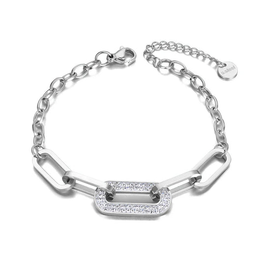Trendy CZ Crystal Geometric Charm Bracelets for Women Titanium Stainless Steel Link Chain Bohemia Beach Jewelry B21001