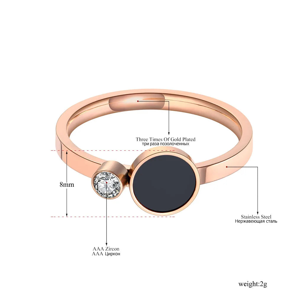 Trendy Titanium Stainless Steel Black Acrylic Rings for Women Girls Mosaic CZ Crystal Love Wedding Ring Jewelry R19078