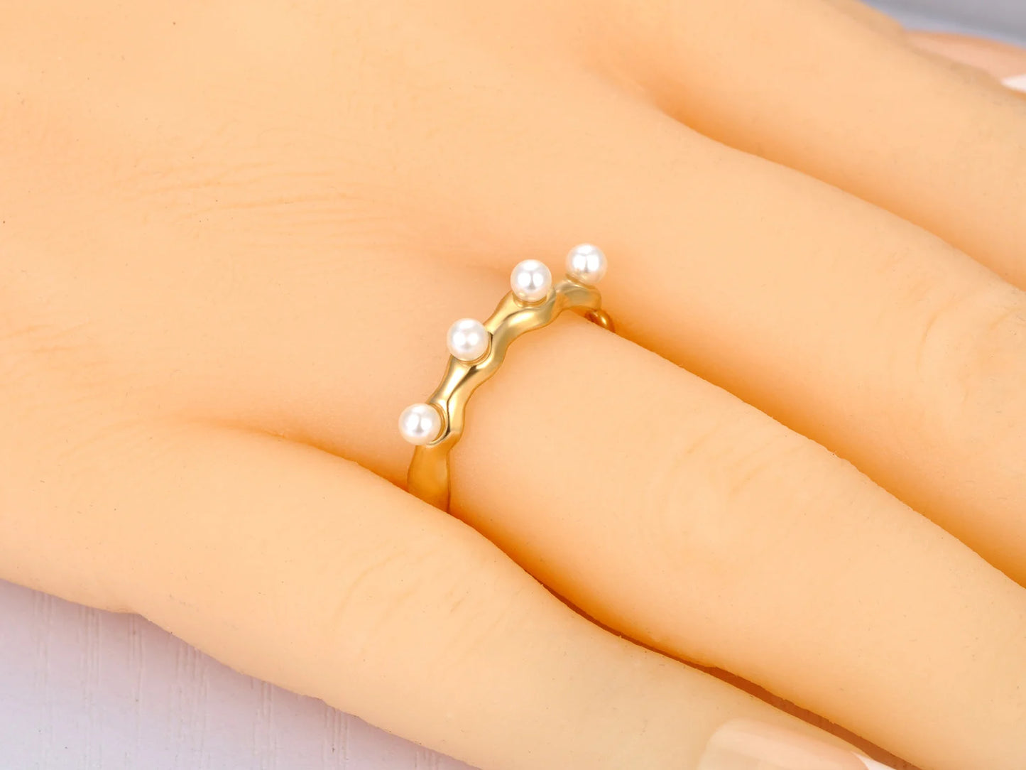 Fashion White Simulated Pearl Open Rings Jewelry for Women Girl Stainless Steel Bohemia Party Ring Женские Кольца R22032