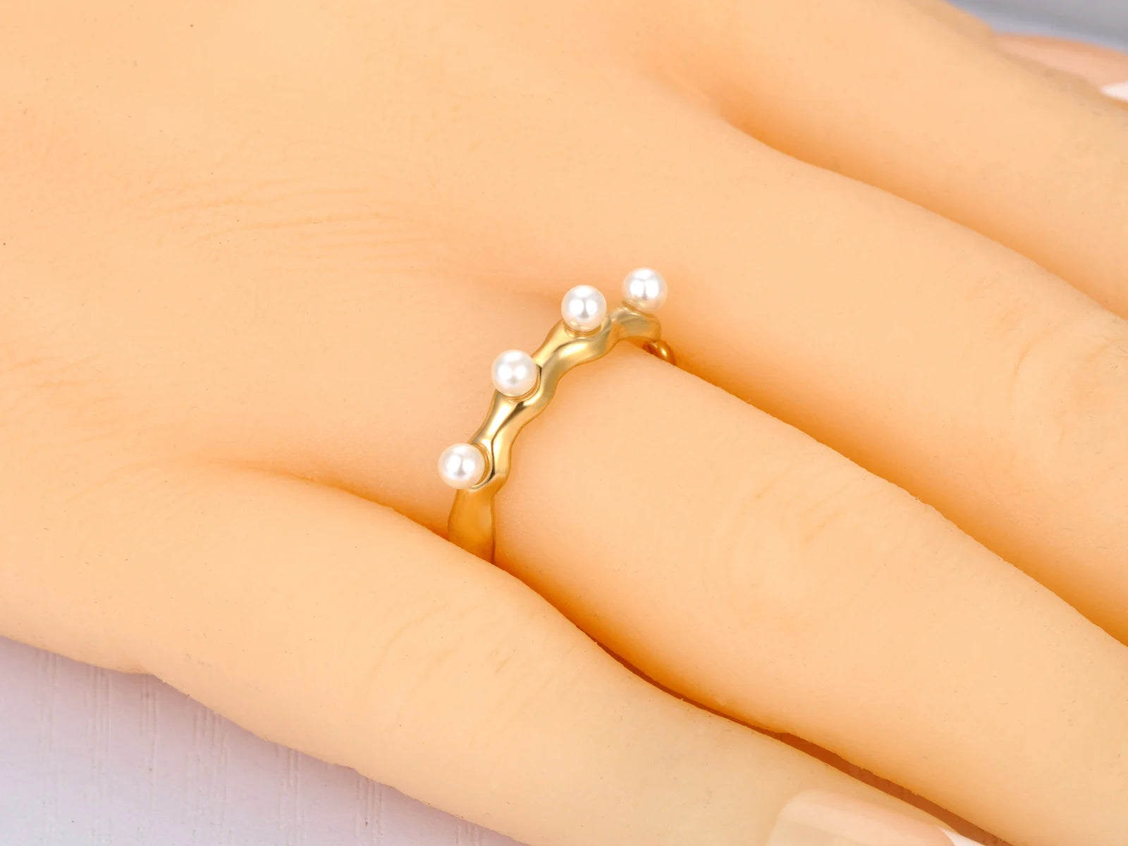 Fashion White Simulated Pearl Open Rings Jewelry for Women Girl Stainless Steel Bohemia Party Ring Женские Кольца R22032