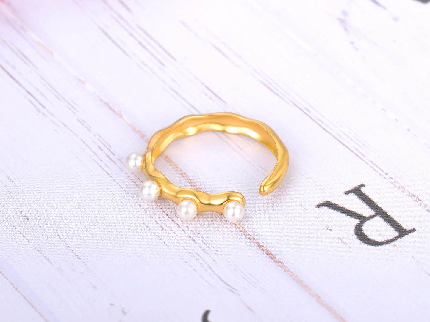 Fashion White Simulated Pearl Open Rings Jewelry for Women Girl Stainless Steel Bohemia Party Ring Женские Кольца R22032