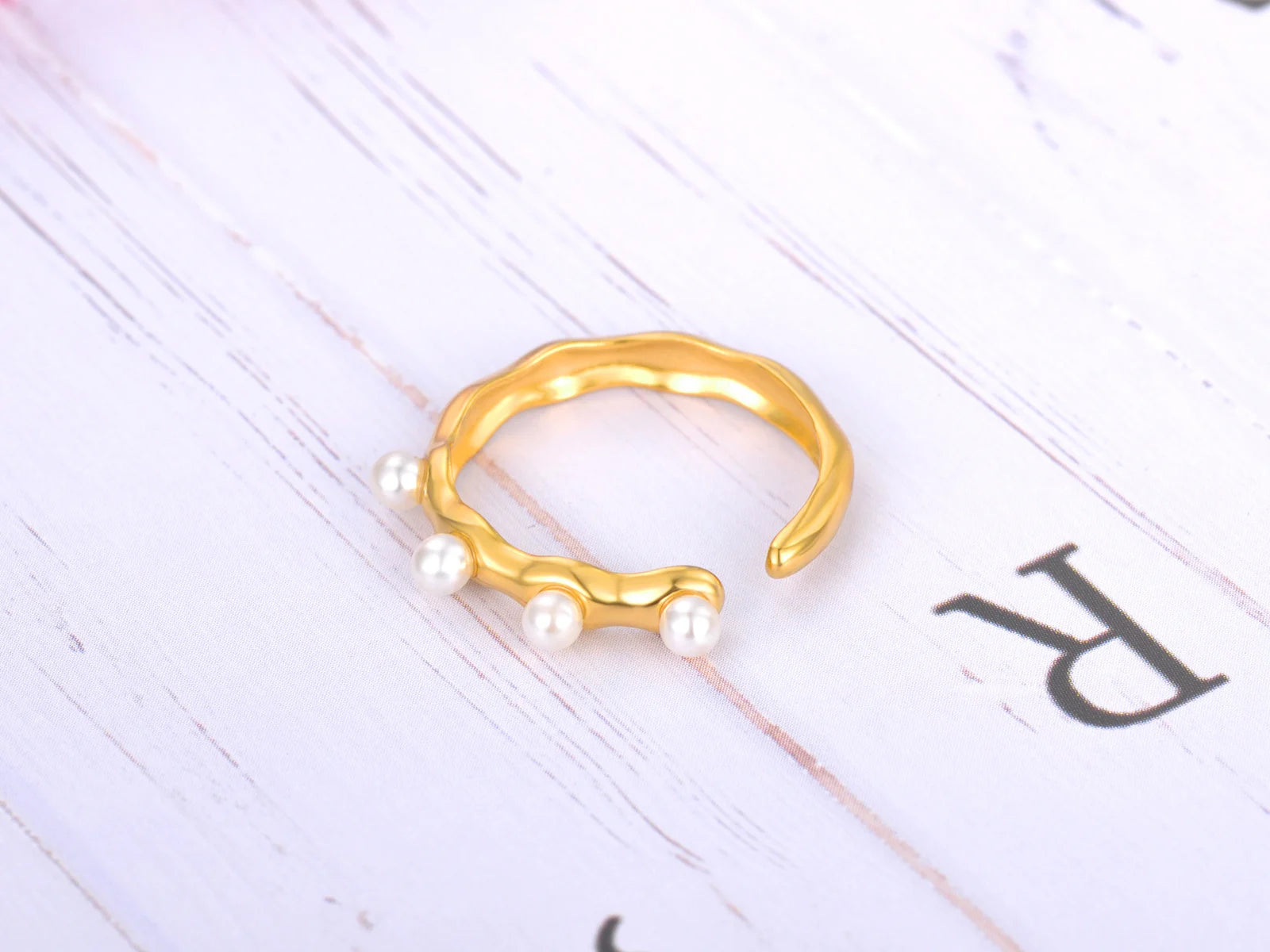 Fashion White Simulated Pearl Open Rings Jewelry for Women Girl Stainless Steel Bohemia Party Ring Женские Кольца R22032