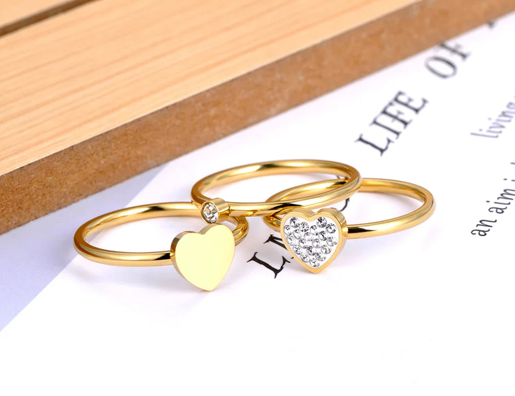 Trendy 3 in 1 Mosaic CZ Crystal Love Heart Rings Jewelry Stainless Steel Wedding Engagement Ring for Women Girls R21032
