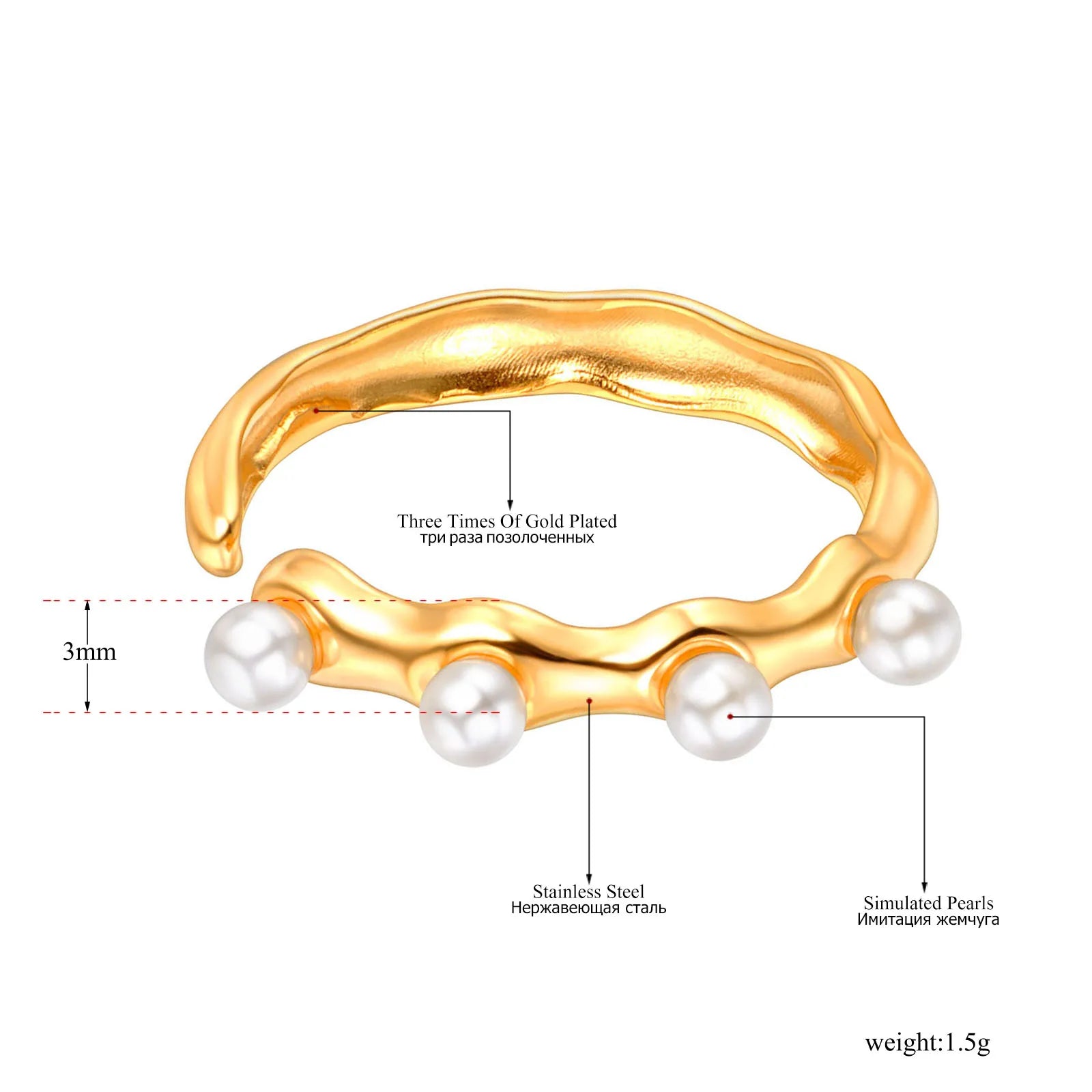 Fashion White Simulated Pearl Open Rings Jewelry for Women Girl Stainless Steel Bohemia Party Ring Женские Кольца R22032