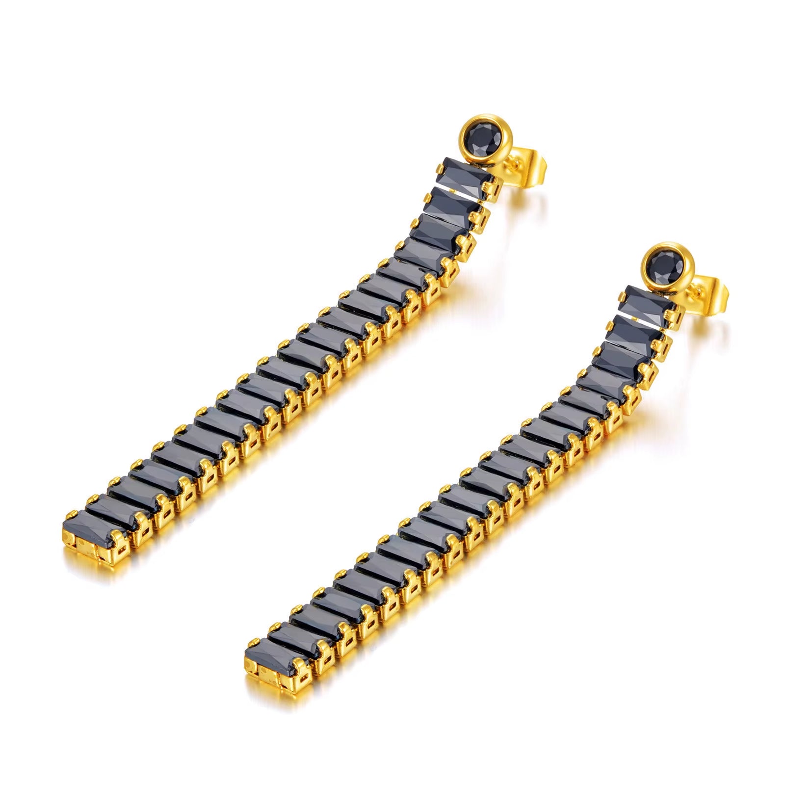Sparkling Cubic Zirconia Crystal Party Earrings Jewelry for Women Stainless Steel Geometric Long Earrings Серьги E22123