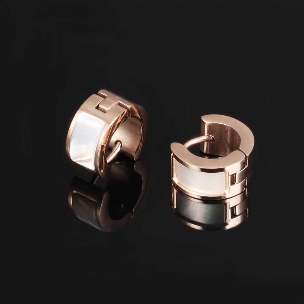 Trendy Hoop Earrings Classic Rose Gold Color 316L Stainless Steel with Shell Surface Earrings Women Girls Jewelry E17086