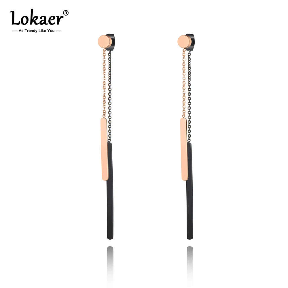 Titanium Stainless Steel Geometry Strips Tassel Earrings Jewelry Gold Plated Dangle Earrings for Women Aretes E19234