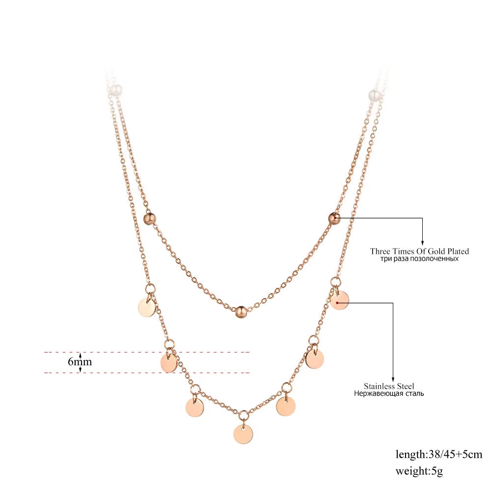 Trendy Bohemia Stainless Steel Double-Layer Charm Chain Choker Necklace Beach Jewelry Pendant Necklace for Women N19127