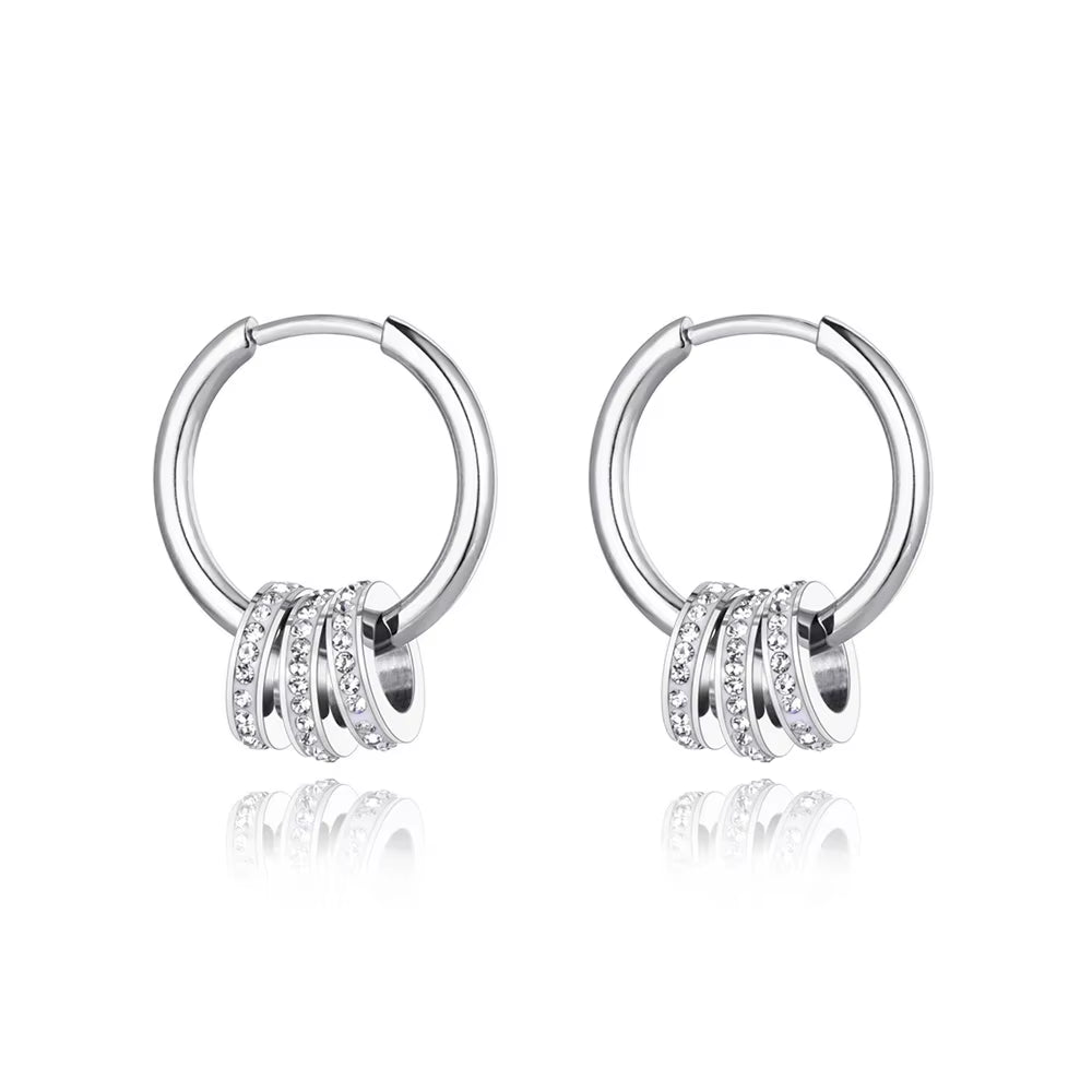 Stainless Steel Geometric Circle Hoop Earrings Trendy Green CZ Crystal Bohemia Party Earrings for Women Girls E22020