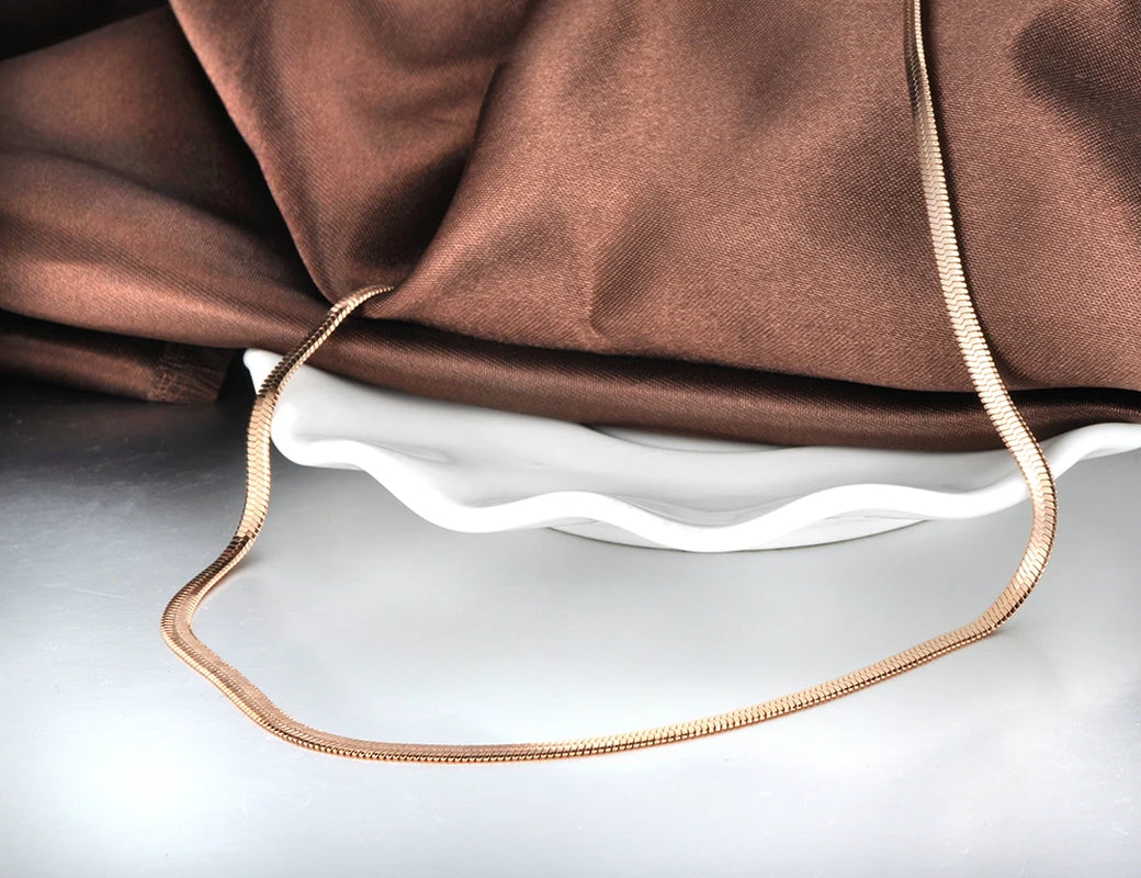 New Arrival Sample Jewelry Stainless Steel Snake Chain Thin Necklace Rose Gold Color Chirstmas Gift N18065
