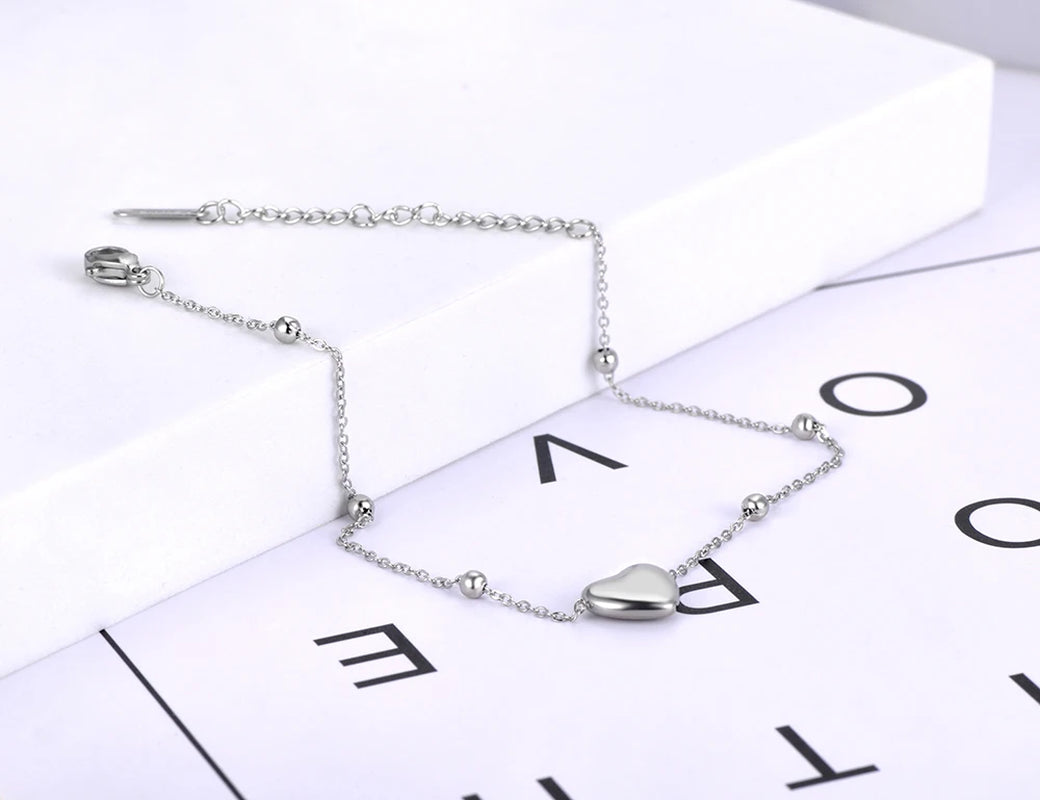 Fashion Bohemia Titanium Stainless Steel Heart Charm Anklets for Women Summer Beach Leg Bracelet Foot Jewelry A21002