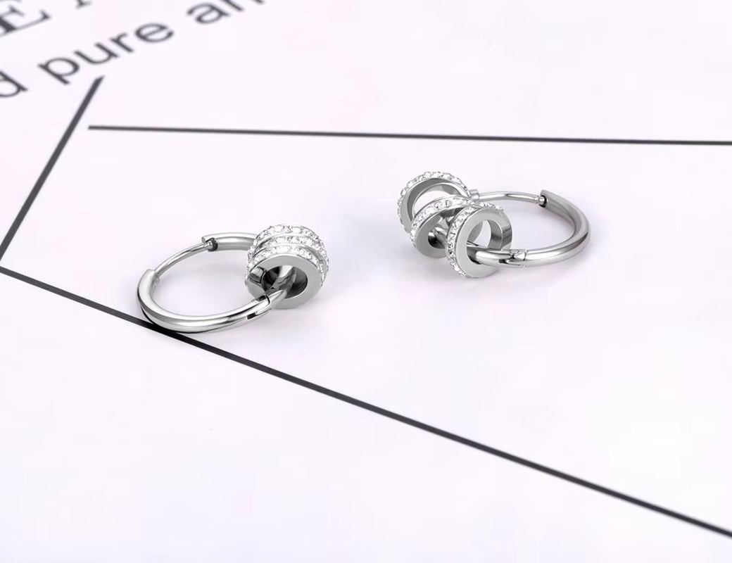 Stainless Steel Geometric Circle Hoop Earrings Trendy Green CZ Crystal Bohemia Party Earrings for Women Girls E22020