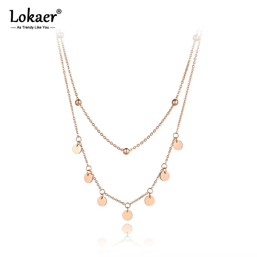 Trendy Bohemia Stainless Steel Double-Layer Charm Chain Choker Necklace Beach Jewelry Pendant Necklace for Women N19127