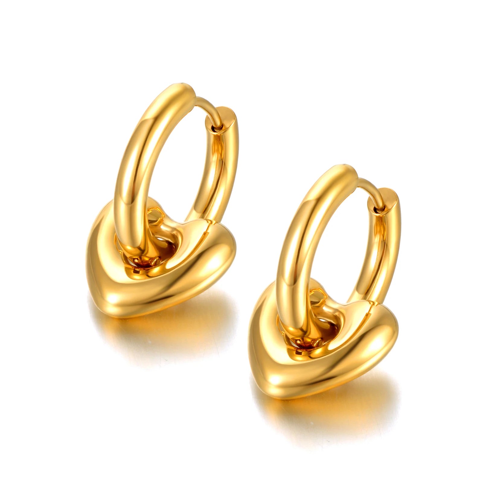 Heart Hoop Earrings for Women Girls 14K Gold Plated Stainless Steel Handmade High Polished Hoop Earrings Jewelry E22163