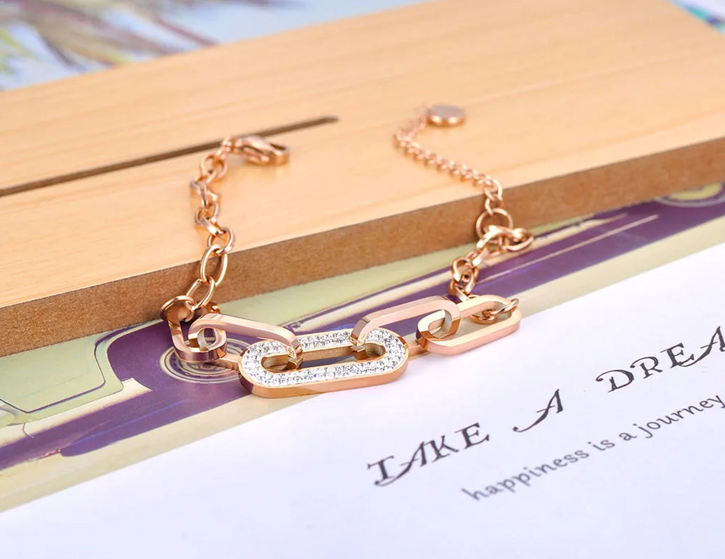Trendy CZ Crystal Geometric Charm Bracelets for Women Titanium Stainless Steel Link Chain Bohemia Beach Jewelry B21001