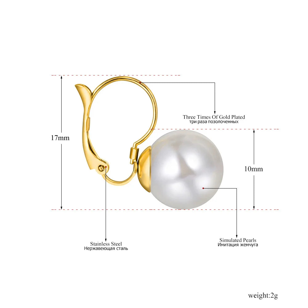 Titanium Stainless Steel Office Style White Pearl Party Earrings for Women Trendy Wedding Earrings Jewelry Серьги E21023