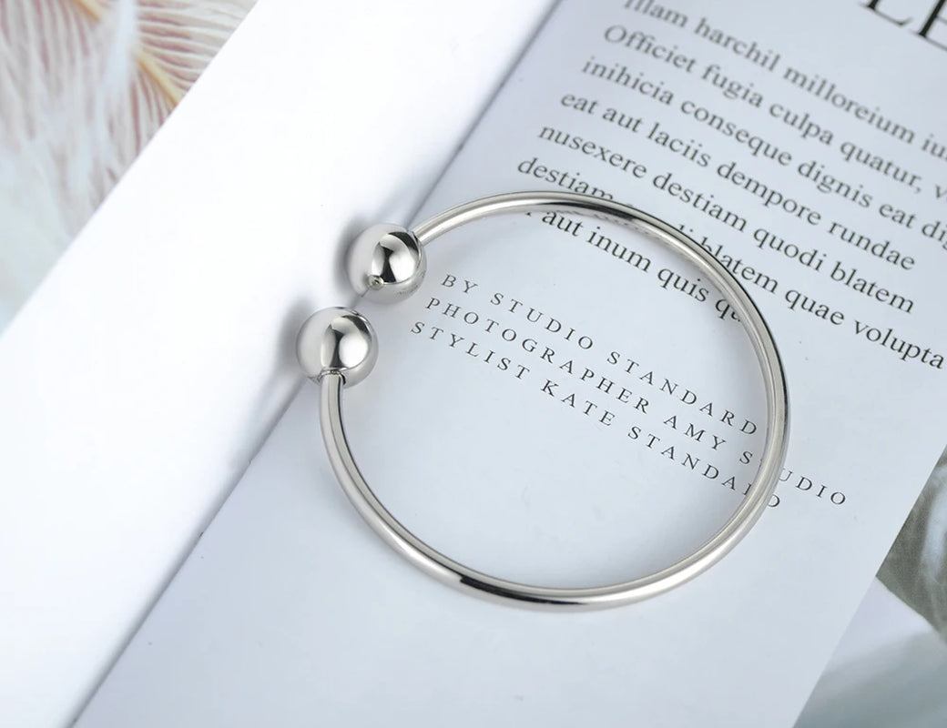 Stainless Steel Double Ball Open Cuff Bangles for Women Trendy Rose Gold Plated Party Jewelry B18027