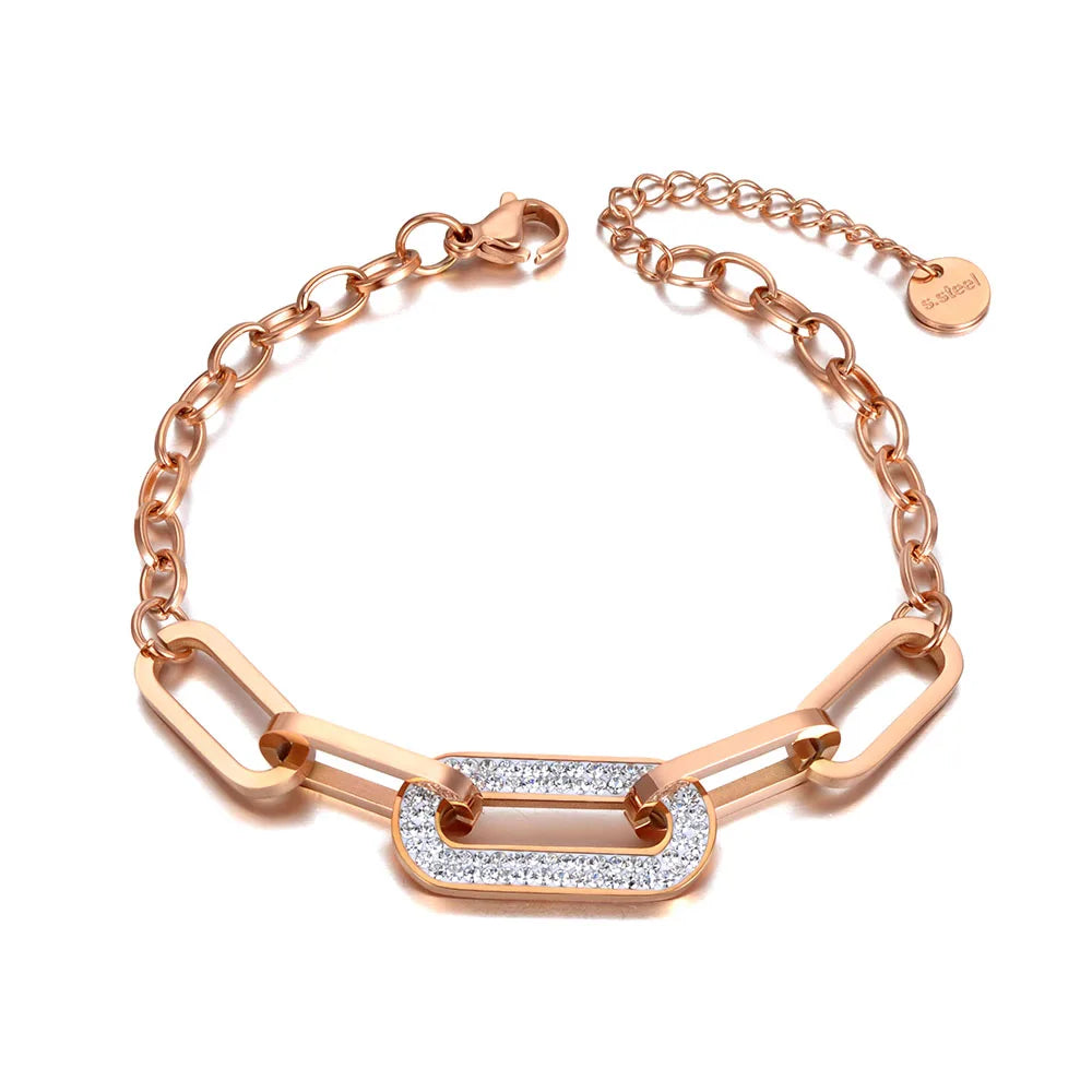 Trendy CZ Crystal Geometric Charm Bracelets for Women Titanium Stainless Steel Link Chain Bohemia Beach Jewelry B21001