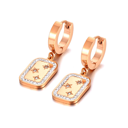 Titanium Stainless Steel Rhinestone Star Earrings Fashion Geometric Rectangle Hoop Earrings Jewelry for Women Girl E22075