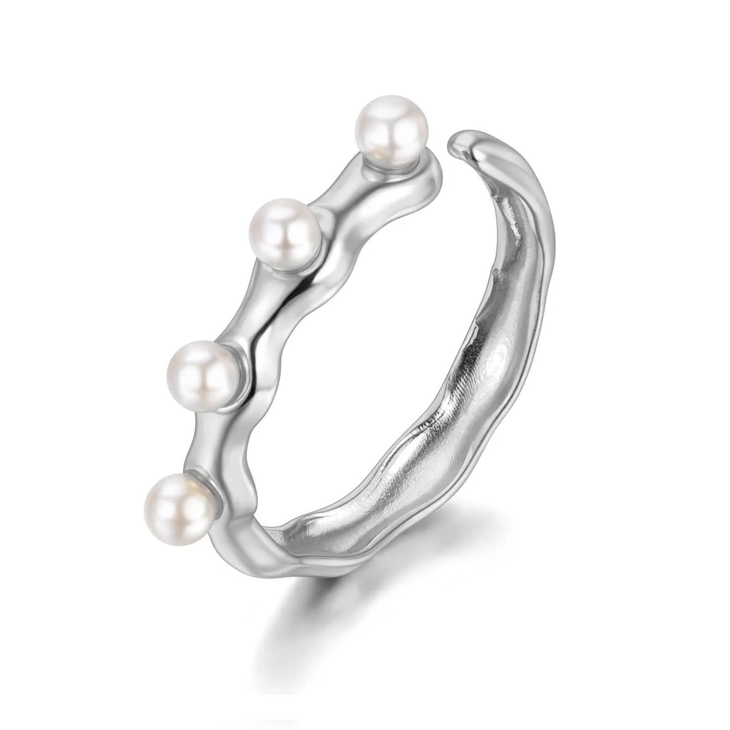 Fashion White Simulated Pearl Open Rings Jewelry for Women Girl Stainless Steel Bohemia Party Ring Женские Кольца R22032