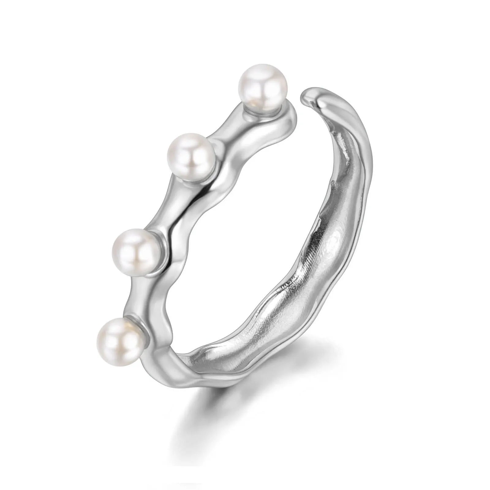 Fashion White Simulated Pearl Open Rings Jewelry for Women Girl Stainless Steel Bohemia Party Ring Женские Кольца R22032