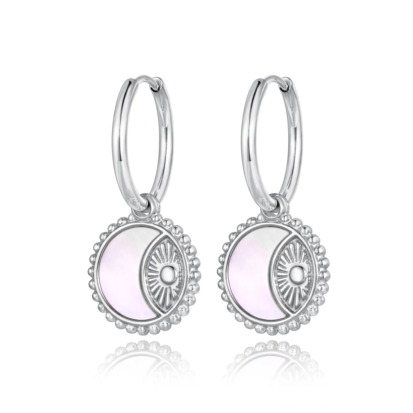 14K Gold Plated Hoop Earrings for Women Girl Stainless Steel Sun Moon Charm Hoop Earrings Jewelry Pendientes Mujer E22166